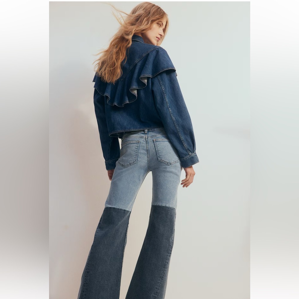 H&M Colorblock High-Waist Flare Jeans - Light Blue & Dark Blue